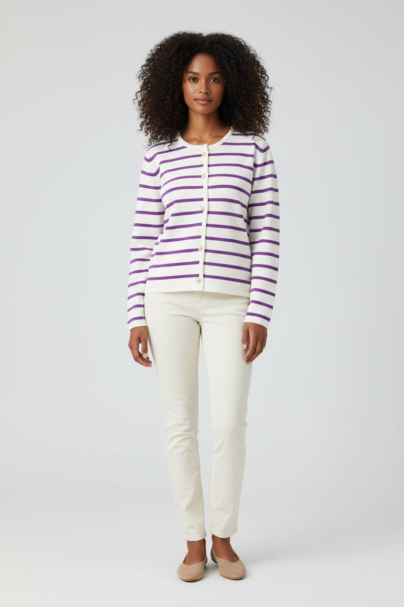 Women’s Round Neck Striped Knitted Cardigan