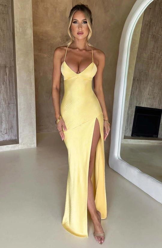 Adriana | Women's Sleeveless Slit Silk Maxi Wedding Guest Dress