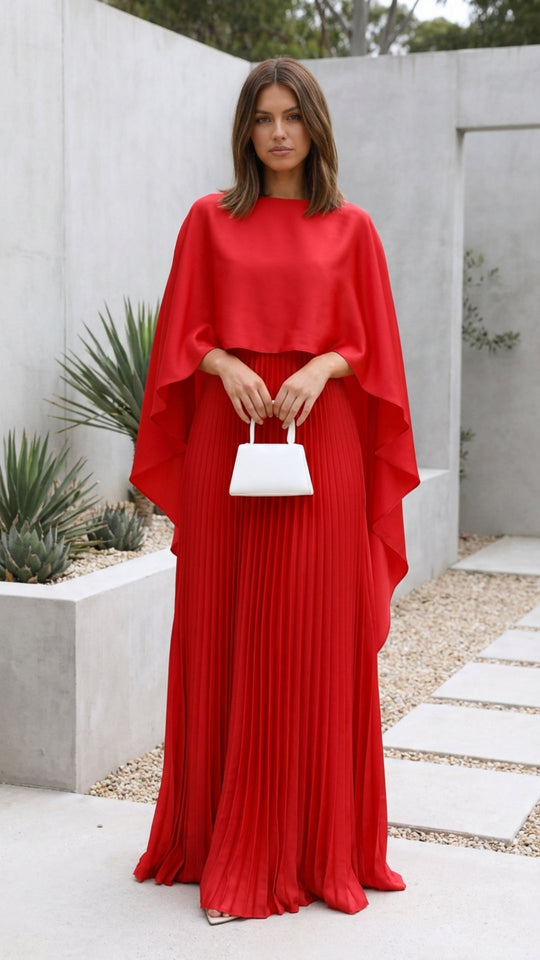 Aniya | Women’s Long Cape Sleeves Maxi Wedding Guest Dress