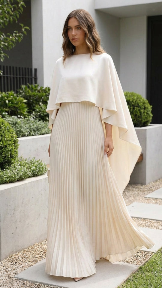 Aniya | Women’s Long Cape Sleeves Maxi Wedding Guest Dress