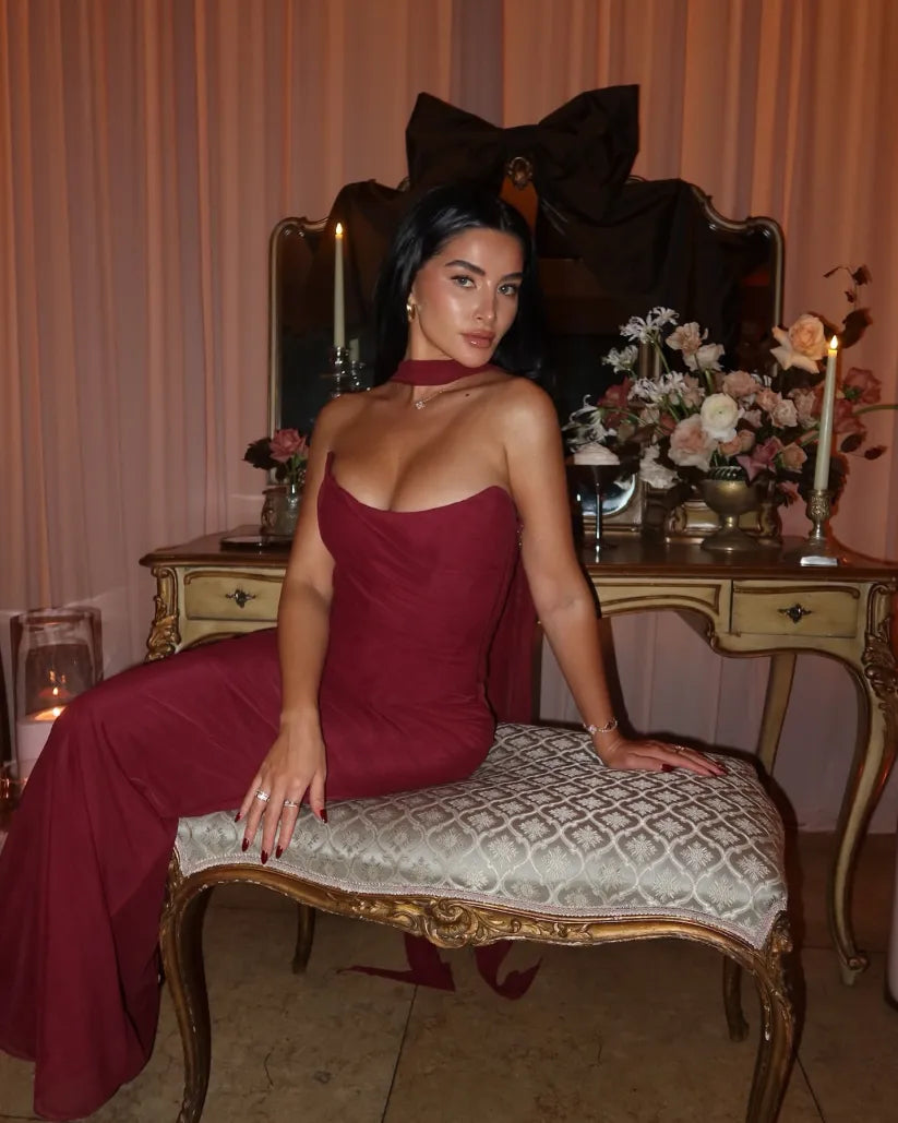 Bindi | Women's Strapless Maxi Wedding Guest Dress with Scarf