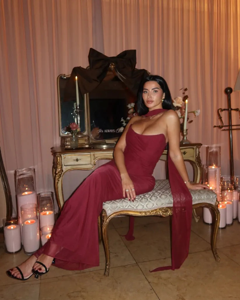 Bindi | Women's Strapless Maxi Wedding Guest Dress with Scarf