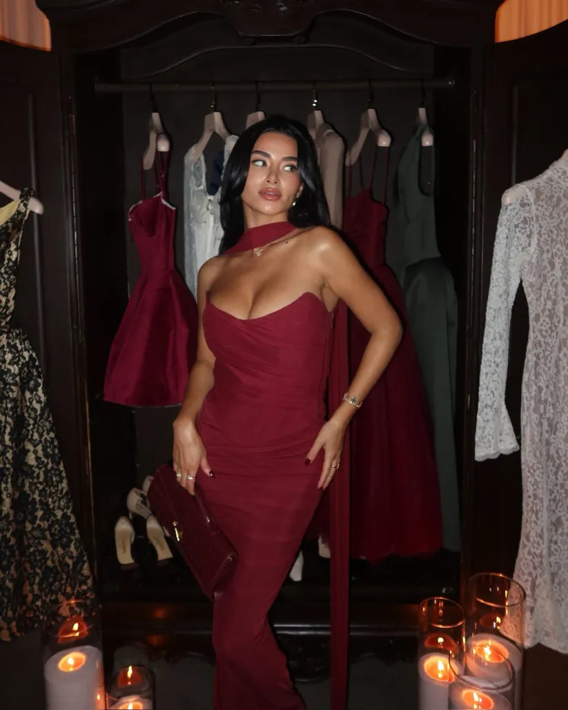 Bindi | Women's Strapless Maxi Wedding Guest Dress with Scarf