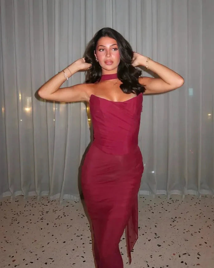 Bindi | Women's Strapless Maxi Wedding Guest Dress with Scarf