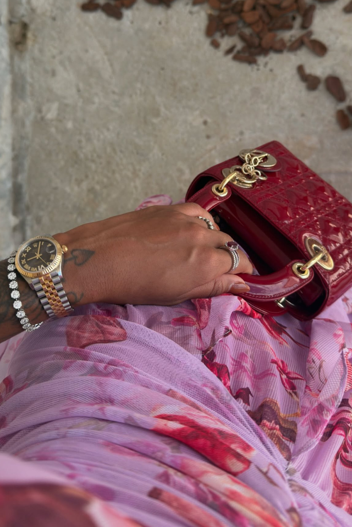 Coral | Women's Floral Sleeveless Ruffle Maxi Wedding Guest Dress