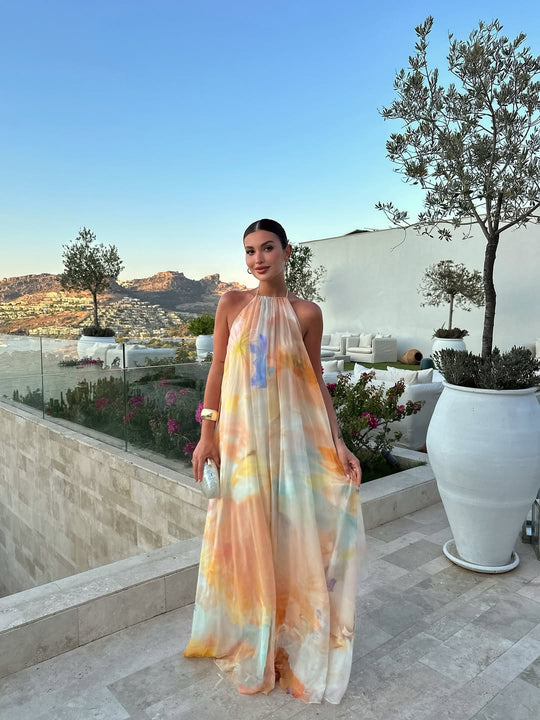 Corinna | Women's Printed Halter Maxi Summer Wedding Guest Dress