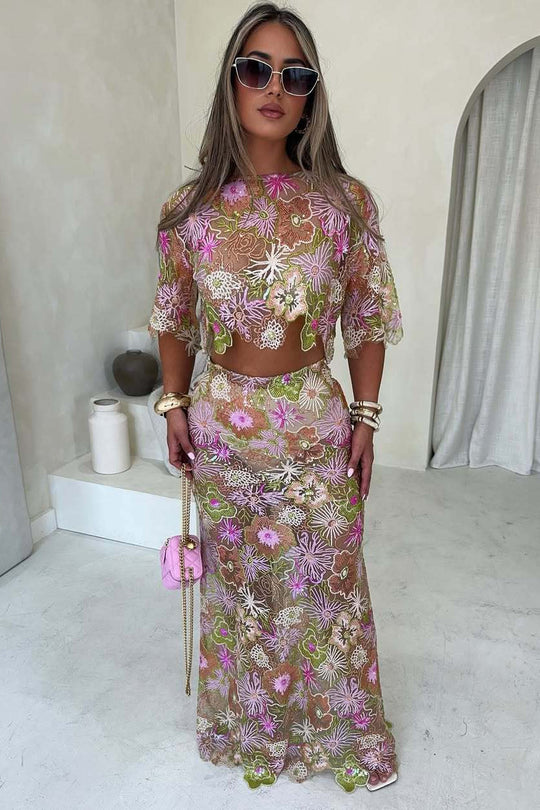 Elina | Women's Embroidery Sequin Summer Party Two-Piece Set