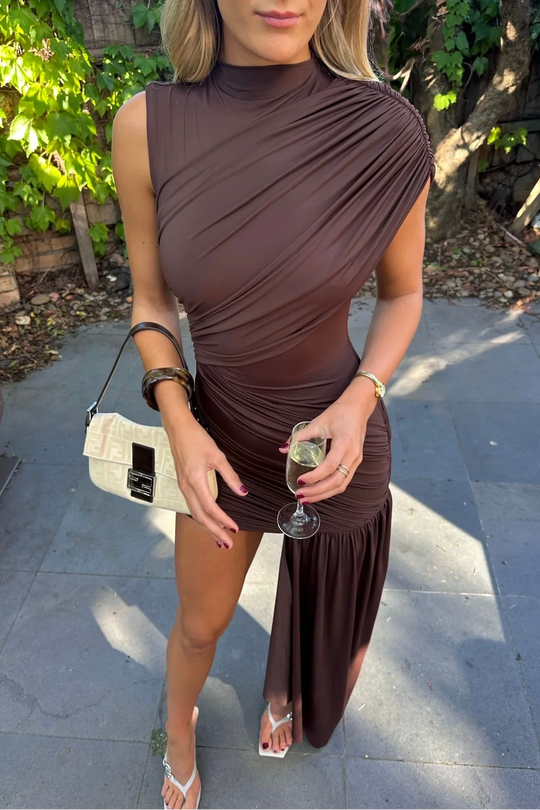 Jenna | Women's High Neck Ruched Draped Mini Cocktail Dress