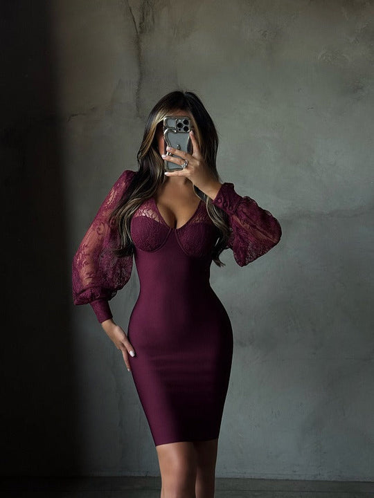 Kate | Women's Long Lace Balloon Sleeve Mini Dress