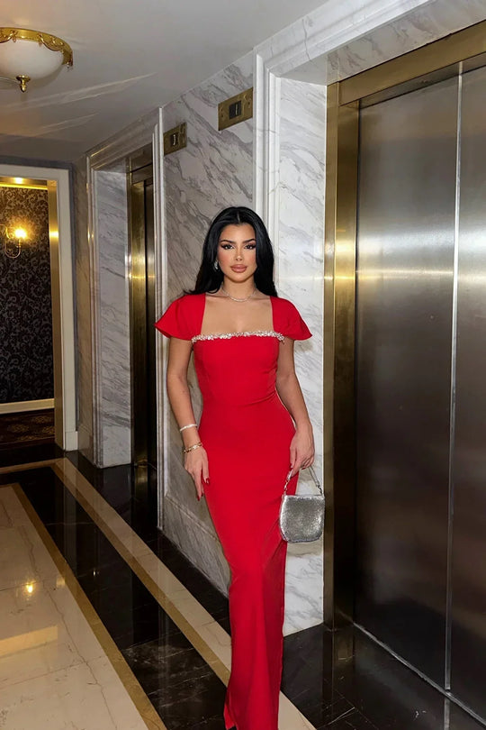 Keira | Women's Square-Neck Shoulder-Drape Bodycon Maxi Dress