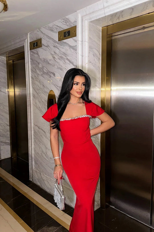 Keira | Women's Square-Neck Shoulder-Drape Bodycon Maxi Dress