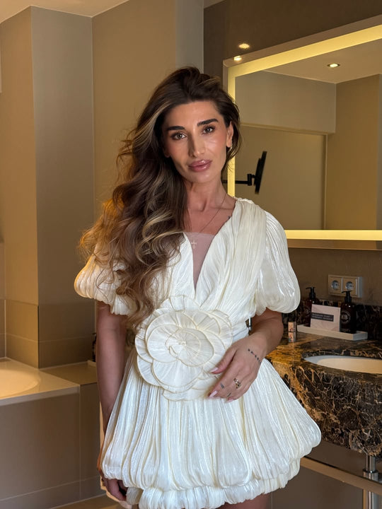 Kensley | Women's Pleated Mini Cocktail Dress with Floral Detail