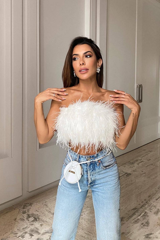 Romee | Women's Strapless Feather Festival Party Top