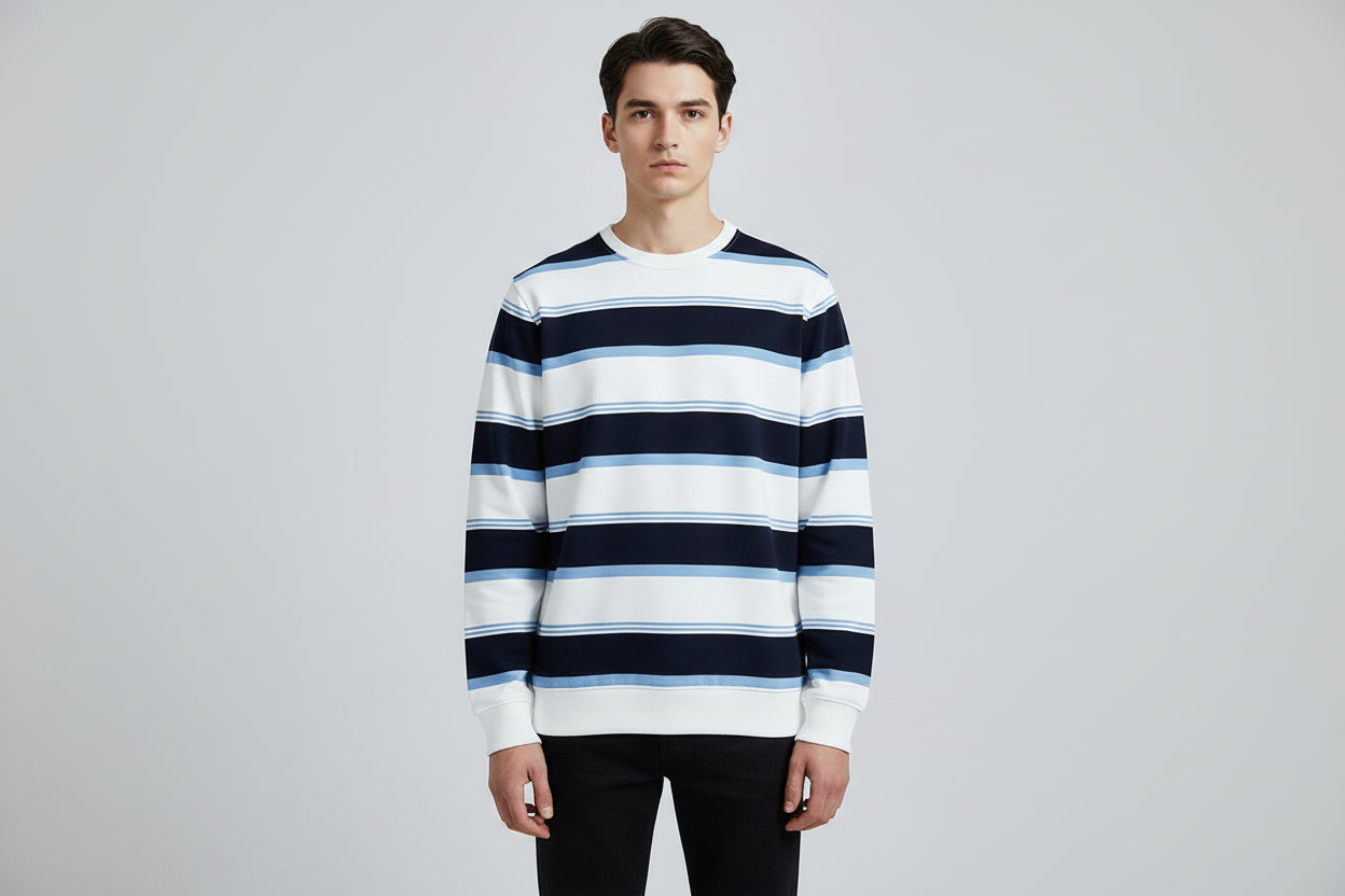 Men’s Autumn Striped Loose Fit Crew-Neck Sweatshirt