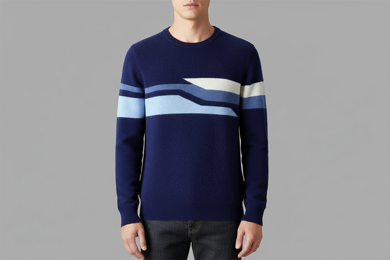 Men’s Autumn Winter Round Neck Jacquard Knit Sweater