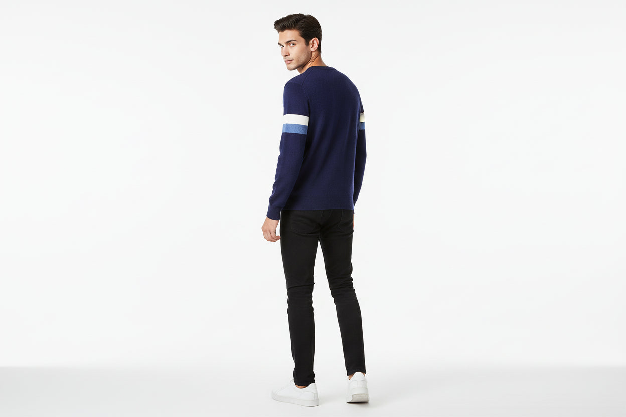 Men’s Autumn Winter Round Neck Jacquard Knit Sweater