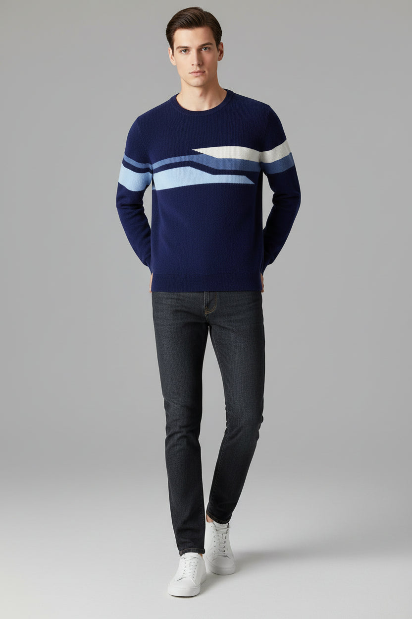 Men’s Autumn Winter Round Neck Jacquard Knit Sweater