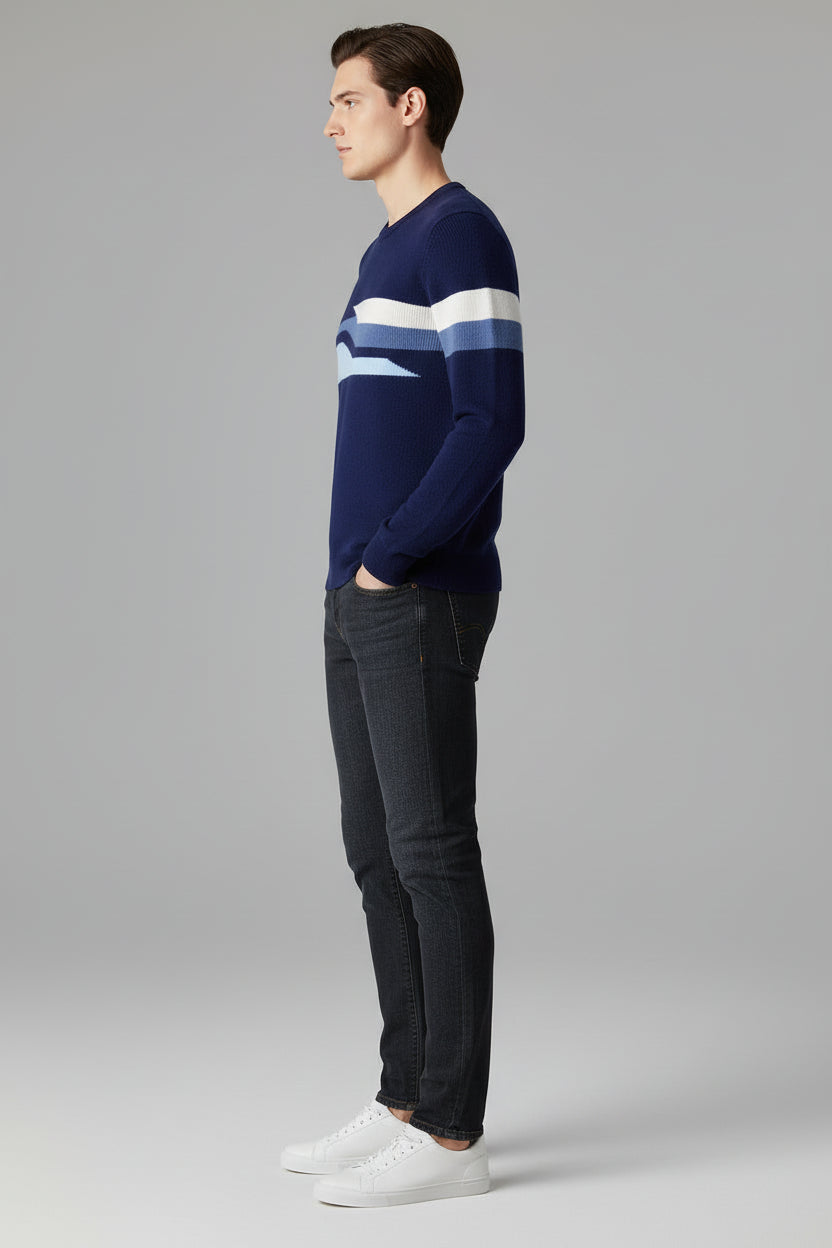 Men’s Autumn Winter Round Neck Jacquard Knit Sweater
