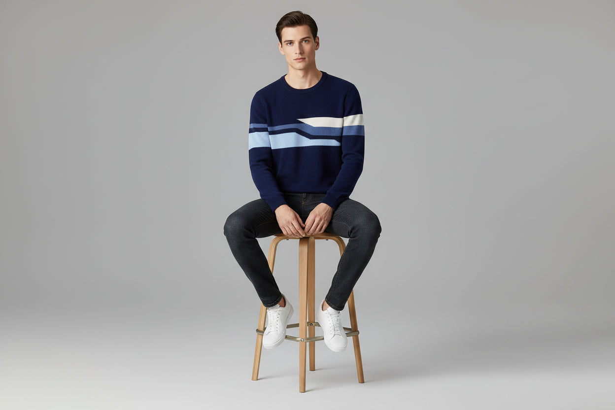 Men’s Autumn Winter Round Neck Jacquard Knit Sweater
