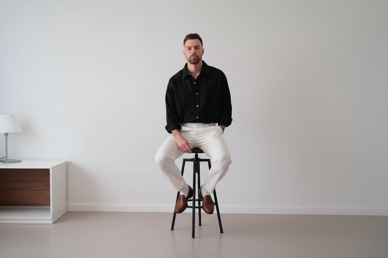 Men’s Black Pinstriped Button-Down Shirt