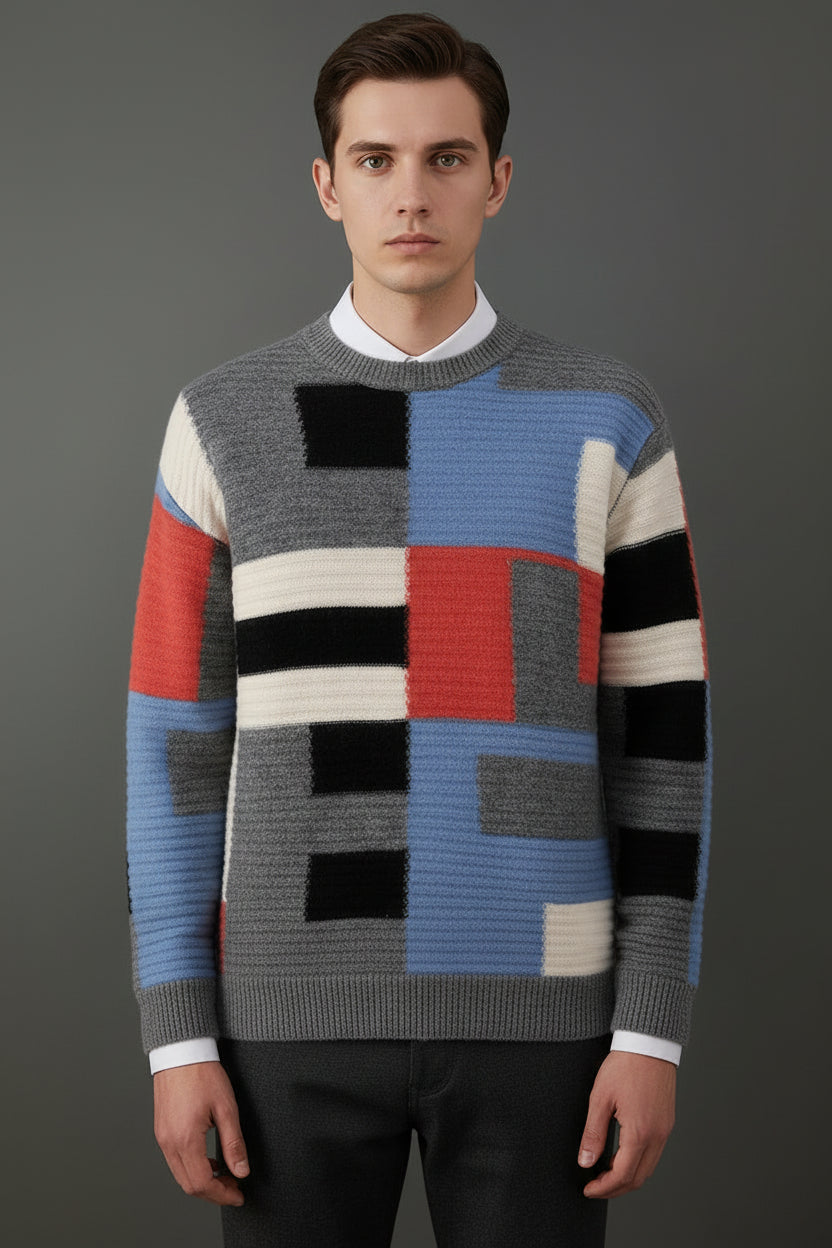 Men’s Cashmere-Style Loose Fit Round Neck Pullover Sweater Thick Knit