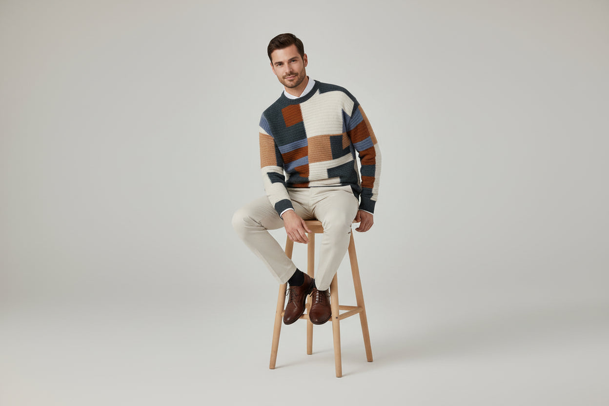 Men’s Cashmere-Style Loose Fit Round Neck Pullover Sweater Thick Knit