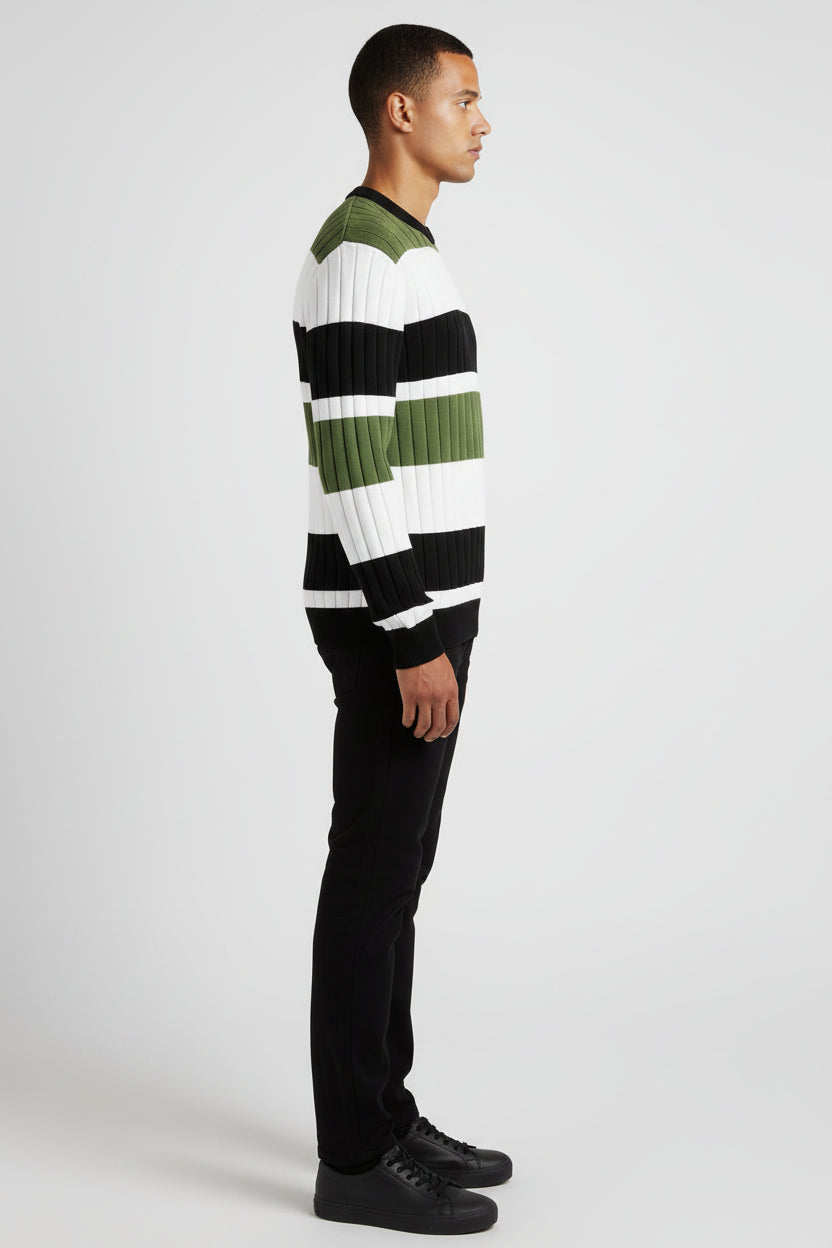 Men’s Casual Contrast Color Striped Pullover Sweater