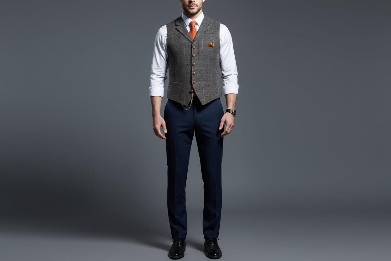 Men’s Casual Plaid Lapel Slim Fit Single-Breasted Vest