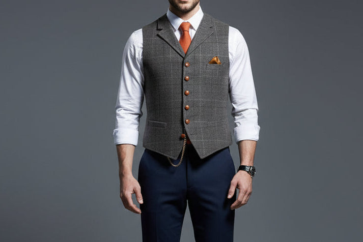 Men’s Casual Plaid Lapel Slim Fit Single-Breasted Vest