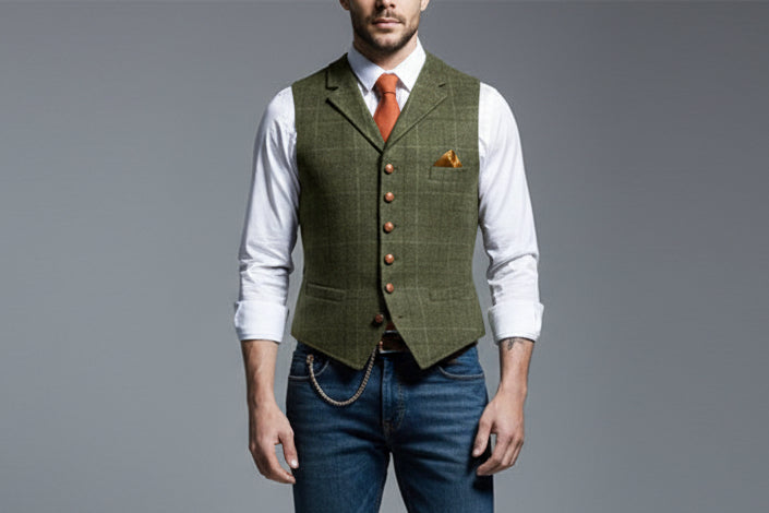 Men’s Casual Plaid Lapel Slim Fit Single-Breasted Vest