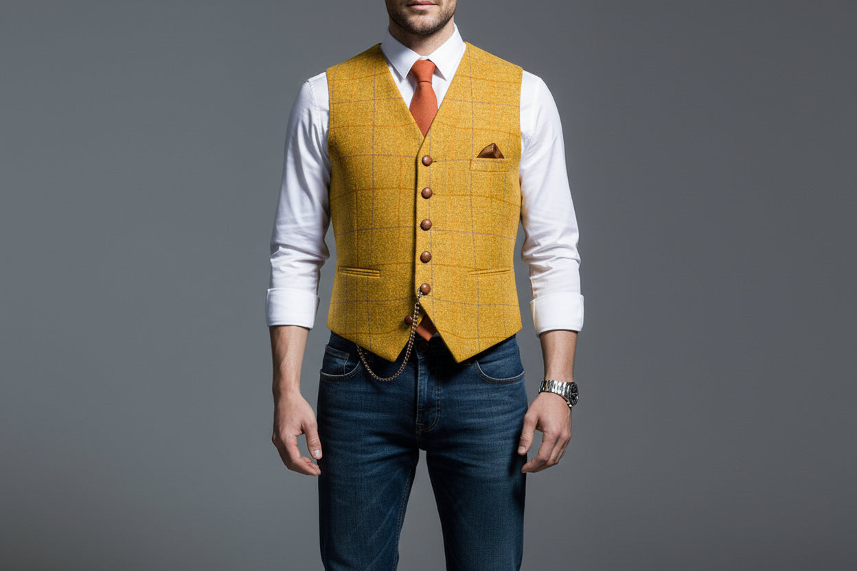 Men’s Casual Plaid Lapel Slim Fit Single-Breasted Vest