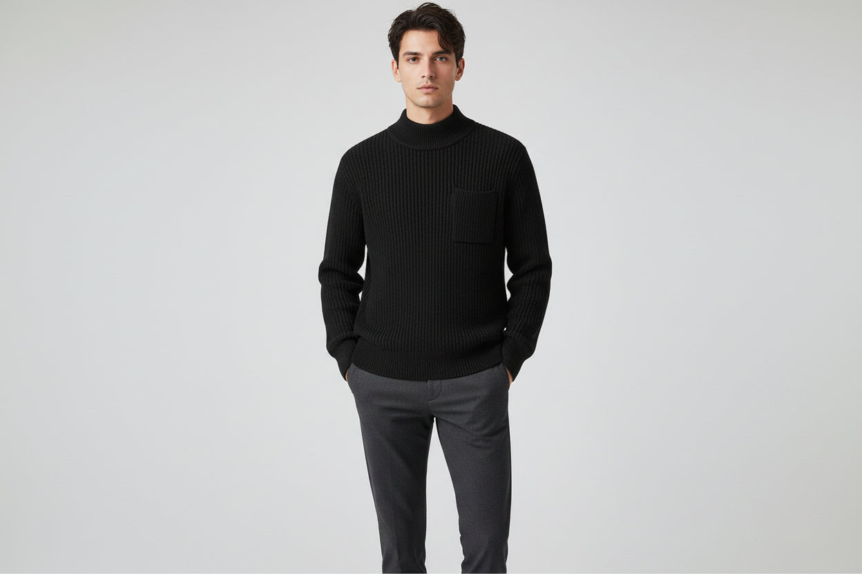 Men’s Half Turtleneck Pullover Cotton Long Sleeve Sweater