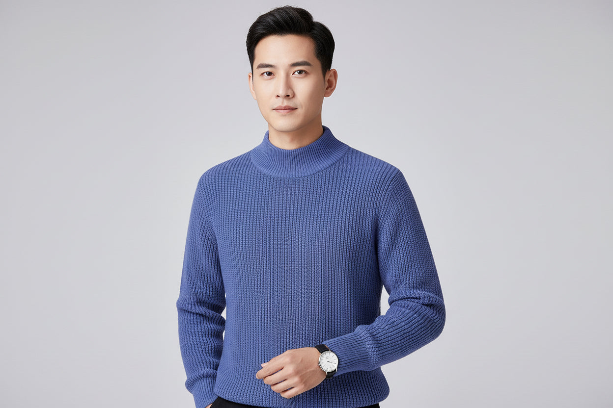 Men’s Half Turtleneck Pullover Cotton Long Sleeve Sweater