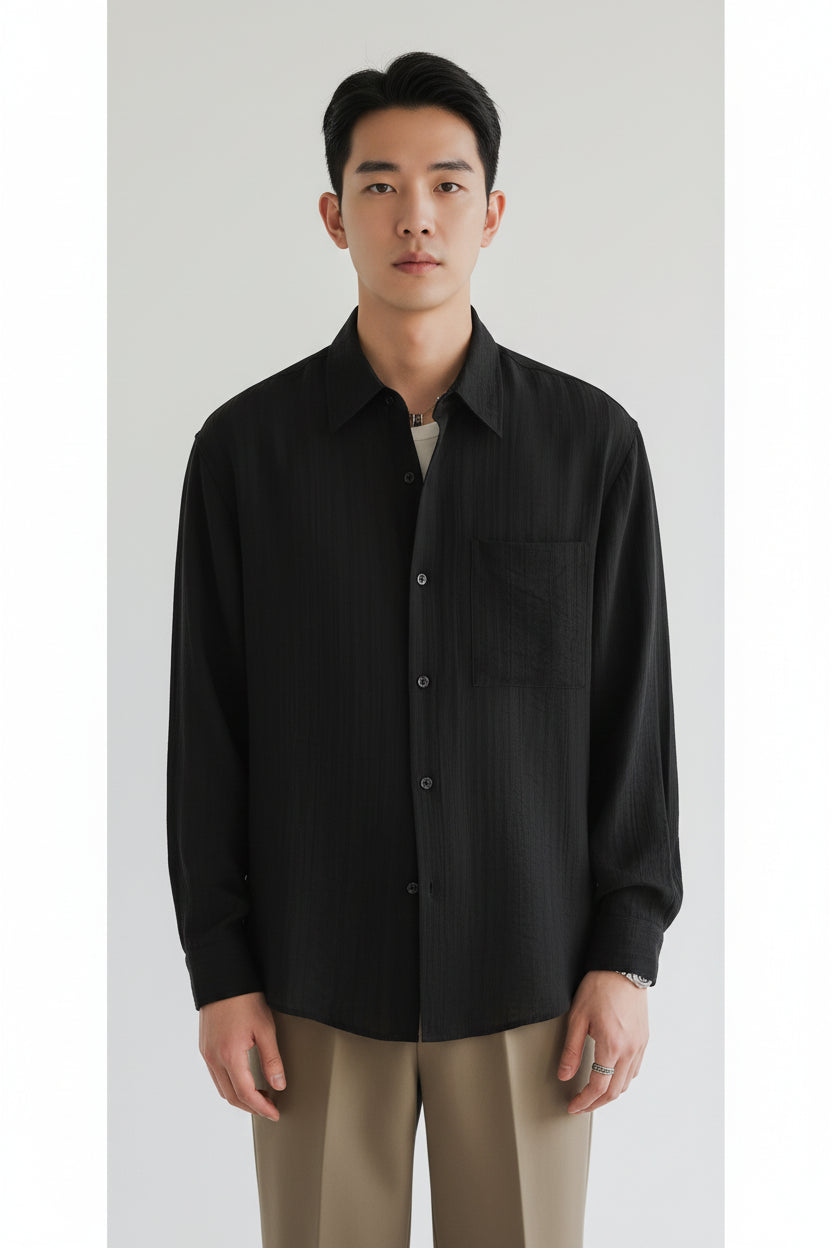 Men’s Lightweight Linen Long Sleeve Shirt Loose Fit Breathable Casual Top