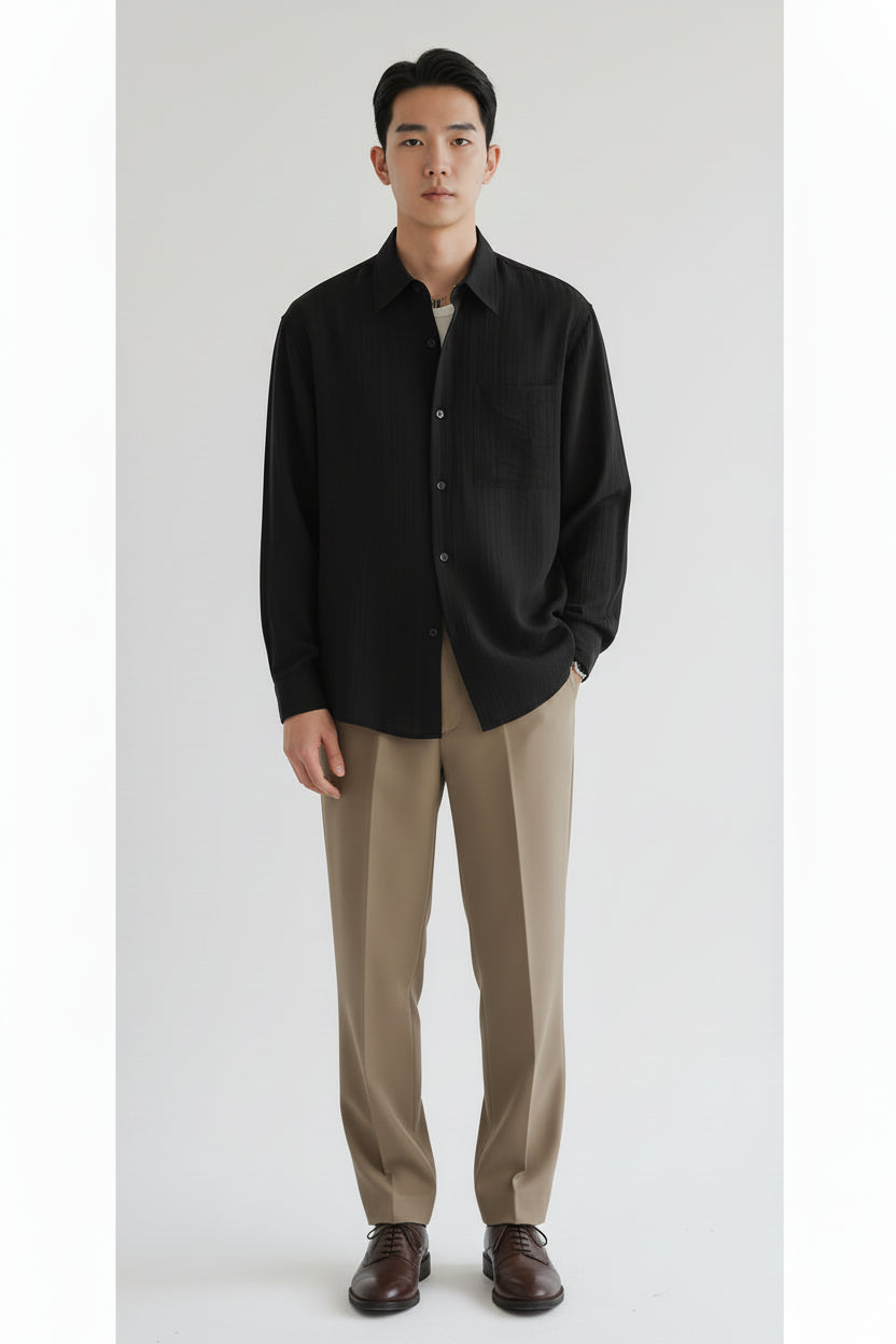 Men’s Lightweight Linen Long Sleeve Shirt Loose Fit Breathable Casual Top