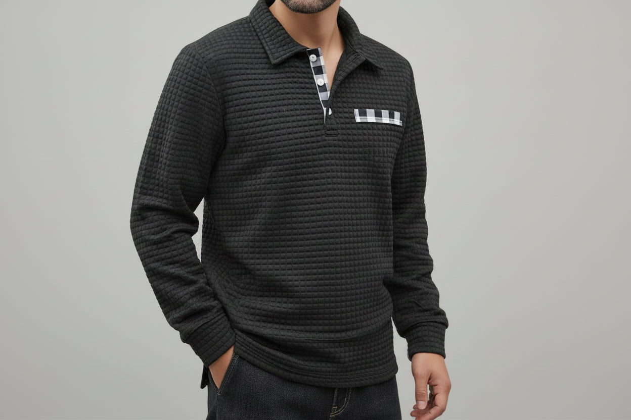 Men’s Long Sleeve Button Down Slim Fit Polo T Shirt