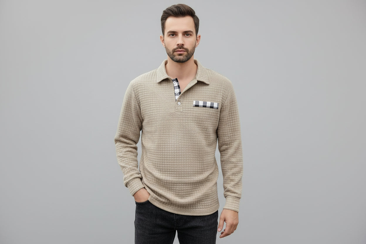 Men’s Long Sleeve Button Down Slim Fit Polo T Shirt