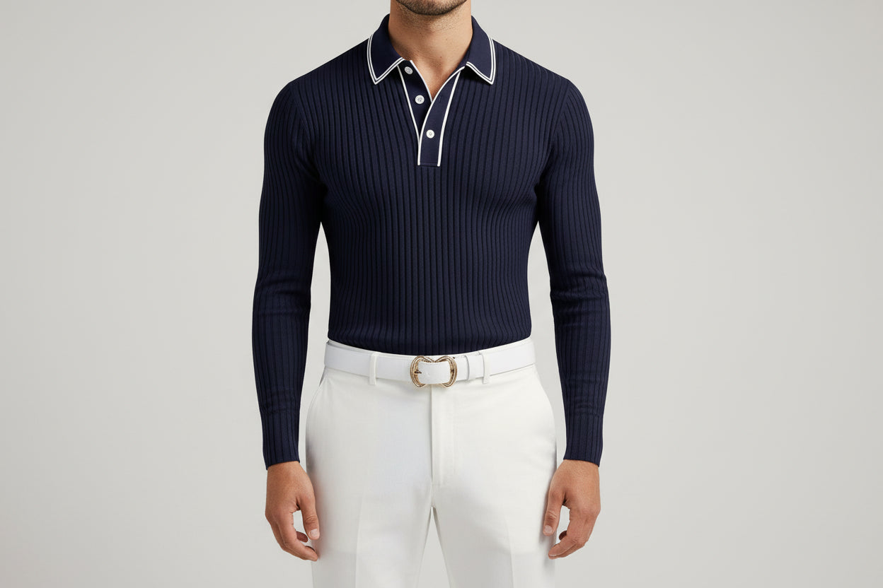 Men’s Long Sleeve Polo Shirt Loose Fit Lightweight Casual Sports Top