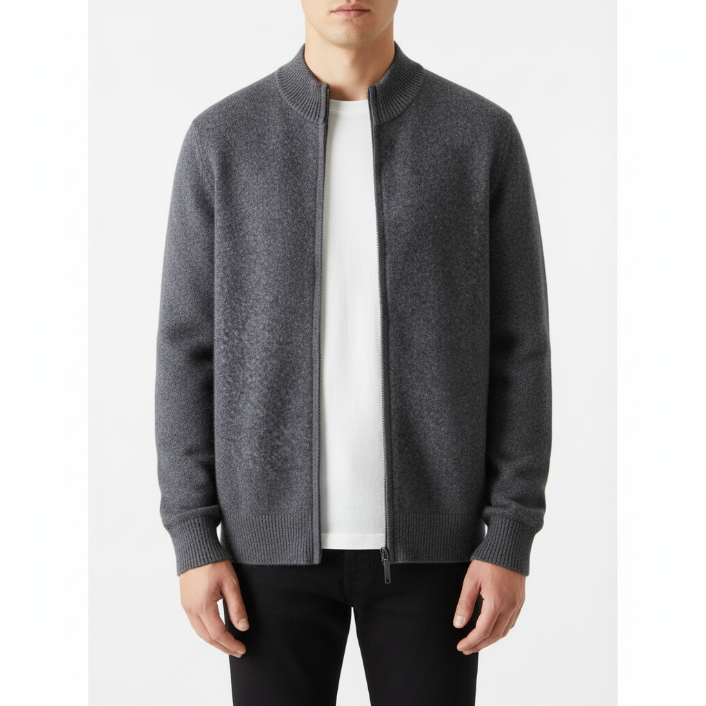 Men’s Long Sleeve Wool Zip Cardigan Sweater
