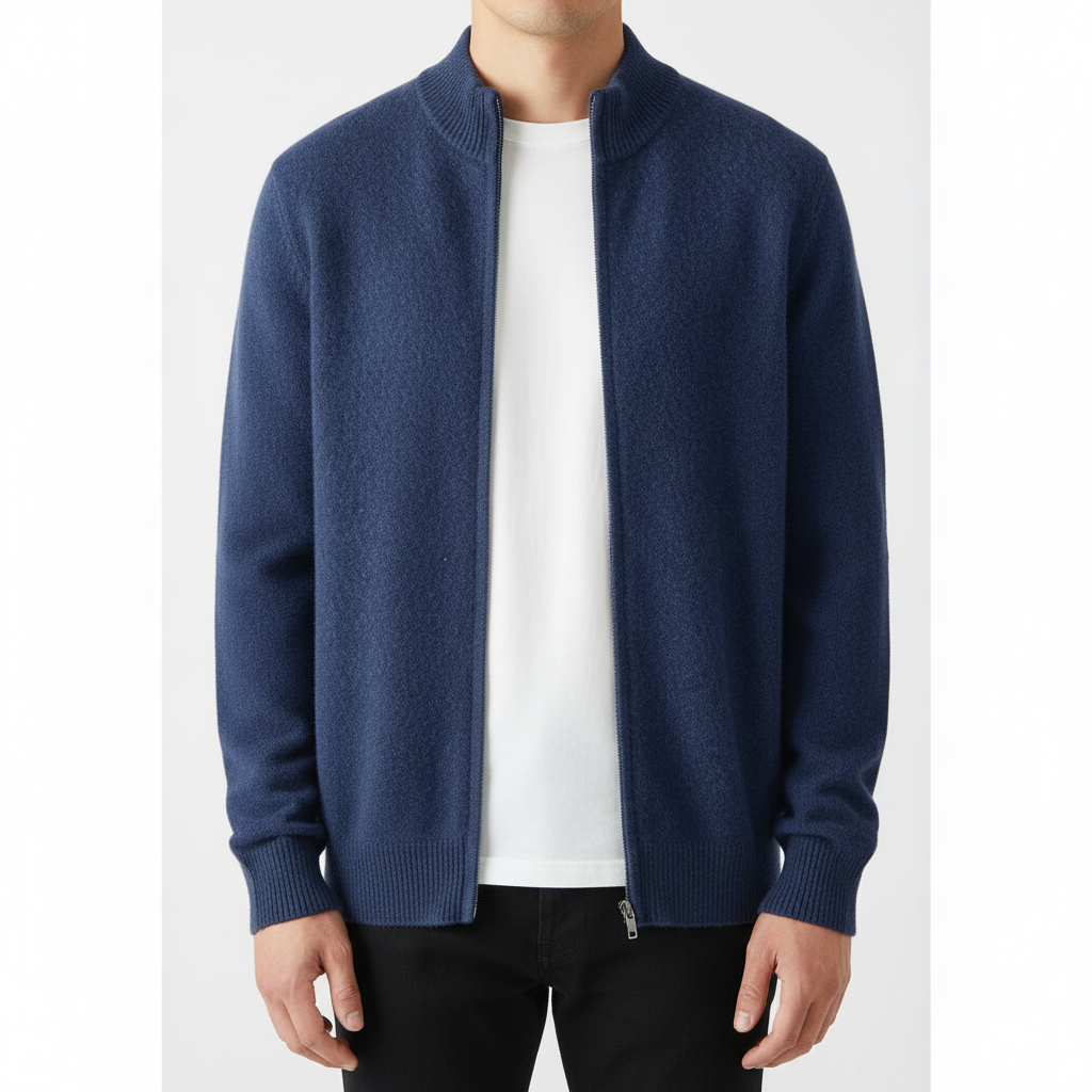 Men’s Long Sleeve Wool Zip Cardigan Sweater