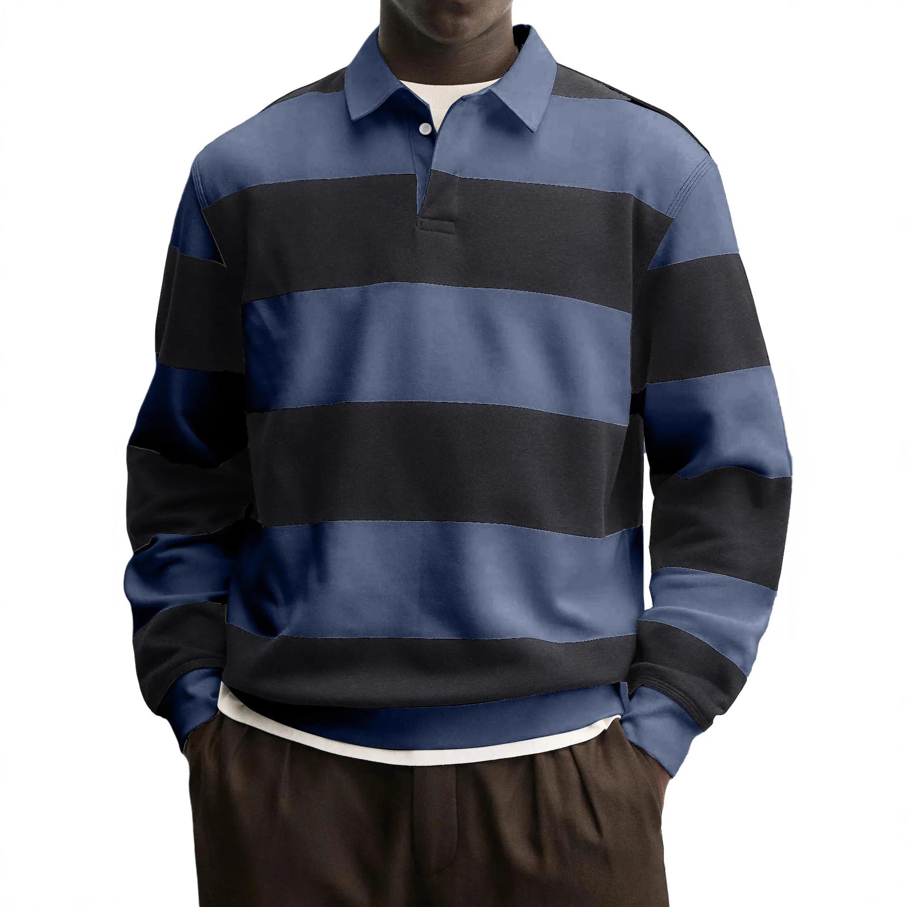 Men’s Loose Collar Long Sleeve Striped T-Shirt