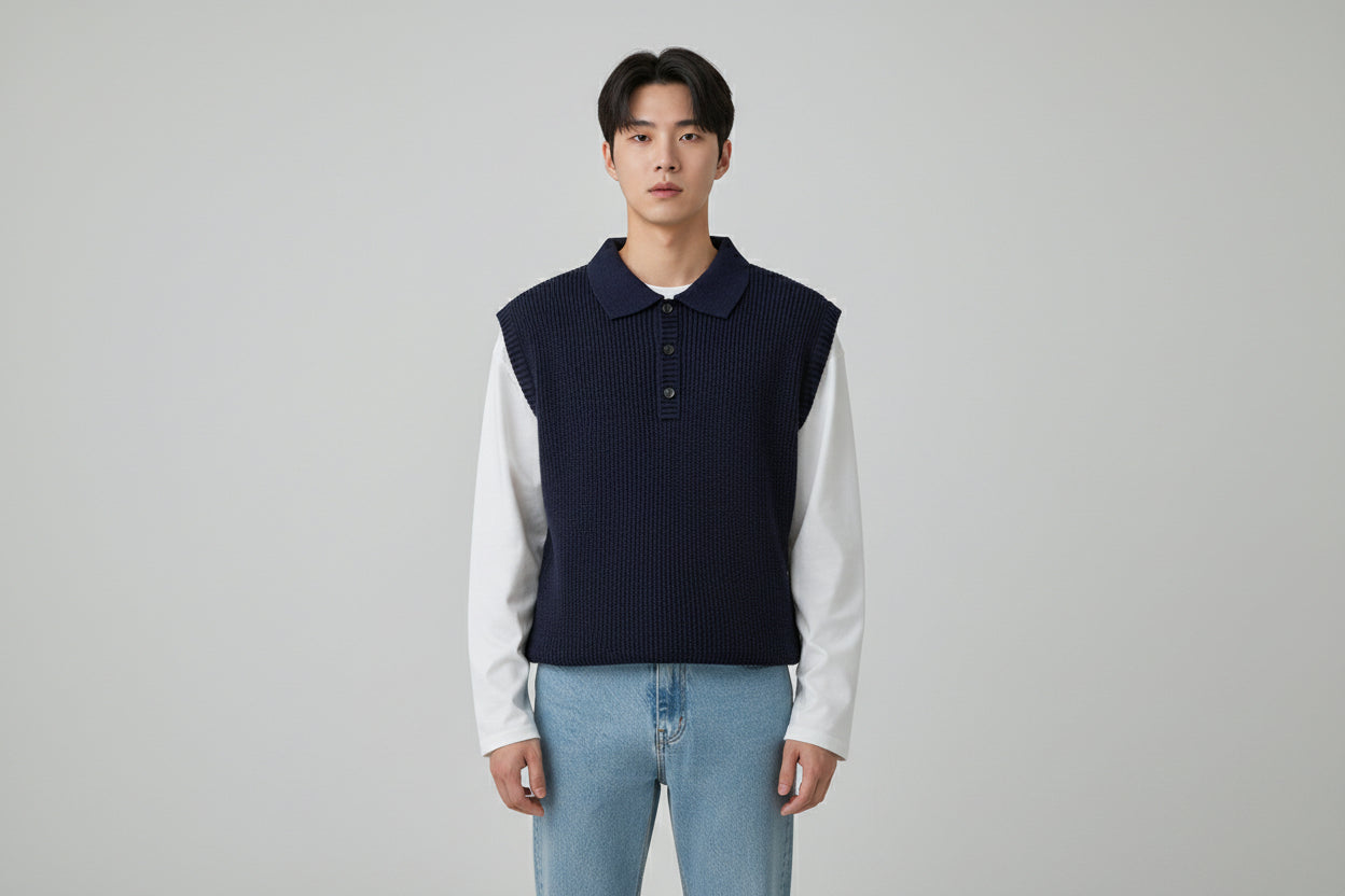 Men’s Loose Fit Sleeveless V-Neck Knitted Sweater Vest