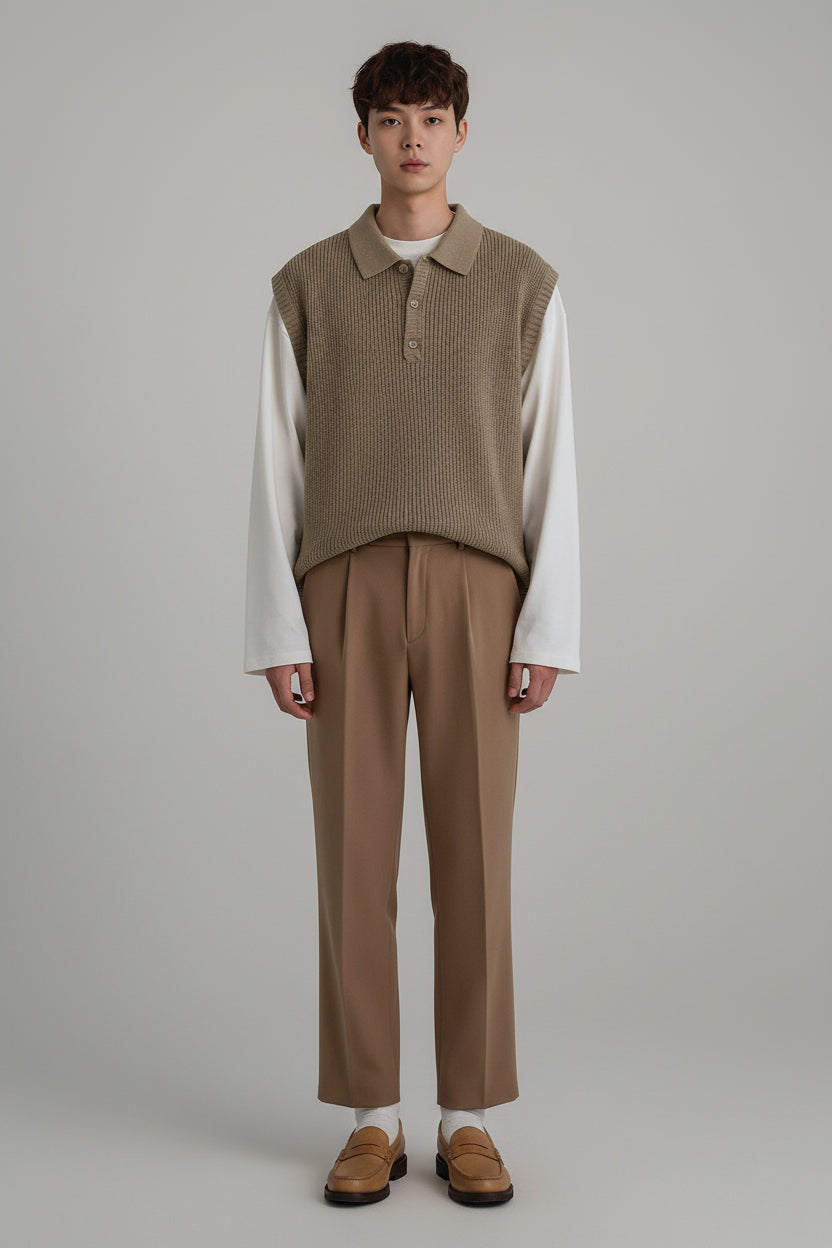 Men’s Loose Fit Sleeveless V-Neck Knitted Sweater Vest