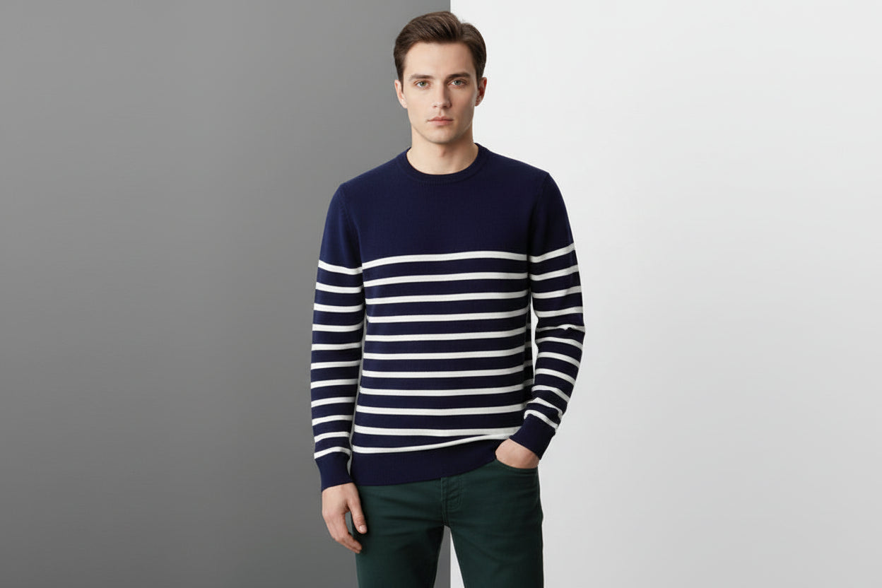 Men’s Round Neck Striped Knitted Sweater