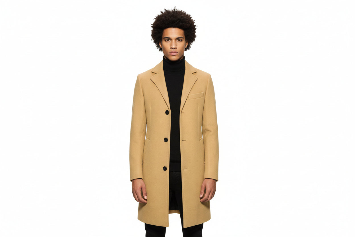 Men’s Slim-Fit Mid-Length Woolen Trench Coat