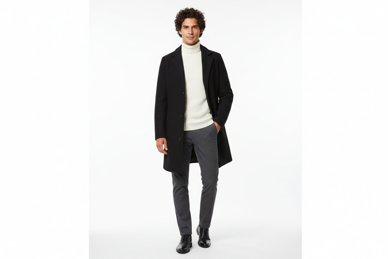 Men’s Slim-Fit Mid-Length Woolen Trench Coat