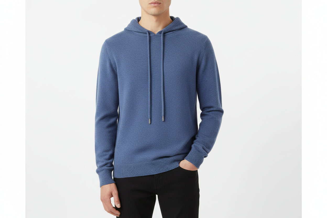 Men’s Solid Color Knitted Hooded Jumper