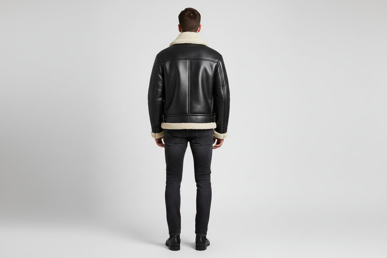 Men's Trendy Biker-Style Fleece Padded Leather Jacket