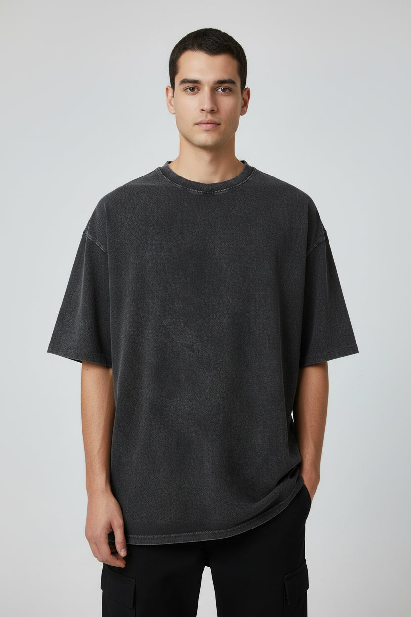 Men's Washed Cotton Short Sleeve T-Shirt Loose Fit Distressed Casual Top