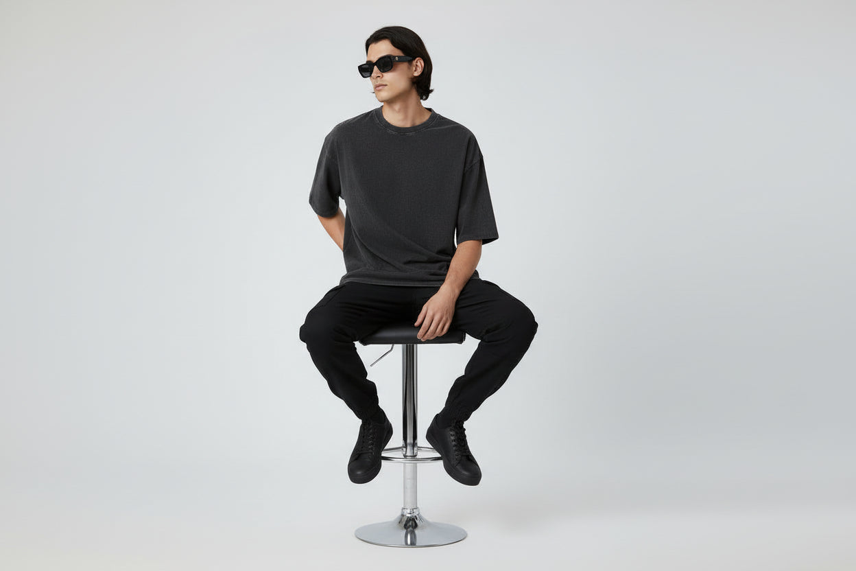 Men's Washed Cotton Short Sleeve T-Shirt Loose Fit Distressed Casual Top